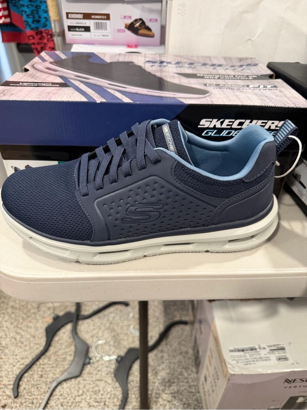 Skechers Mens Glide Lite Slip On Athletic Sneakers Navy Blue Size 9.5 M US